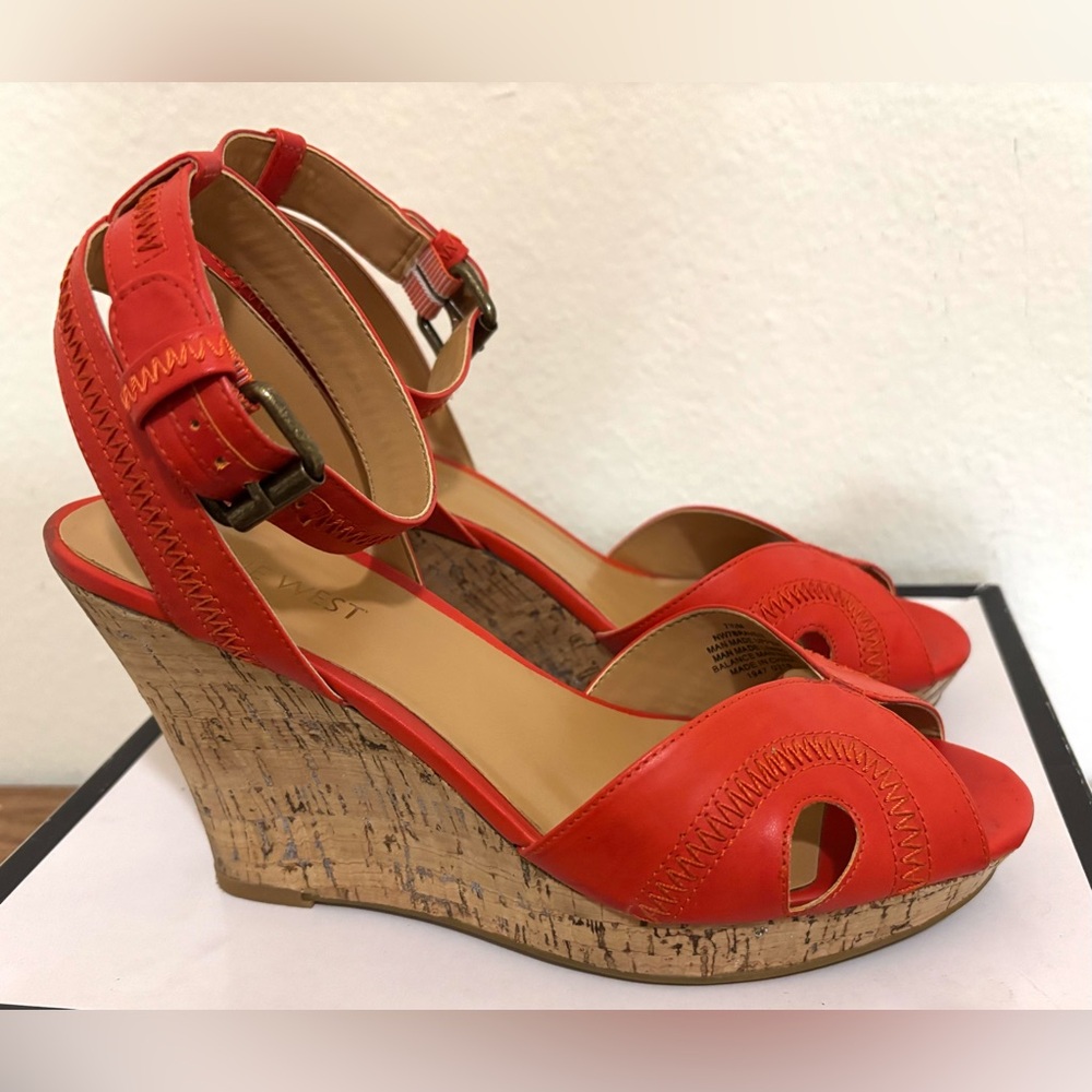 Nine West Braveit wedges, like new, bright orange, women’s 7.5
